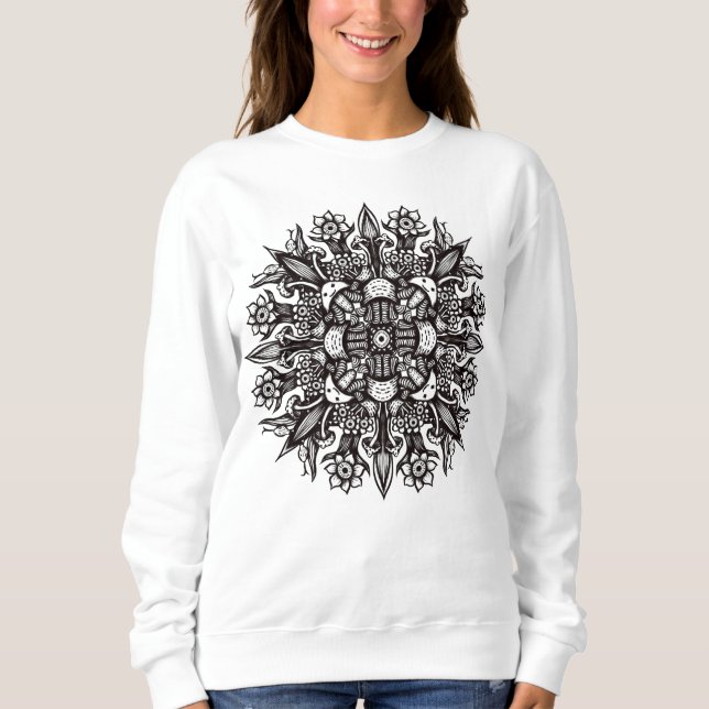 Moletom Mandalas de Cogumelos Psicotrópicos Preto e Branco (Frente)