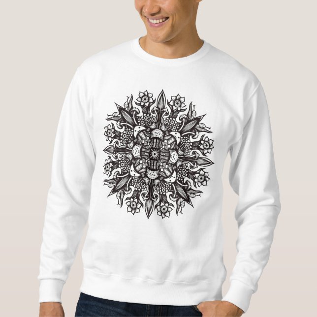 Moletom Mandalas de Cogumelos Psikedélicos Preto e Branco (Frente)
