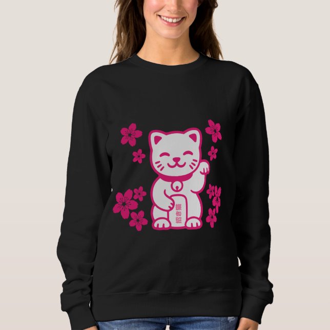 Moletom Maneki-neko japonês rosa (Frente)