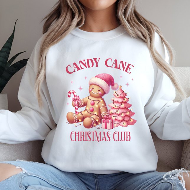Moletom Manga de Natal com manga comprida (Womens Christmas shirt - white sweatshirt - Gingerbread cookie candy cane Christmas Club)