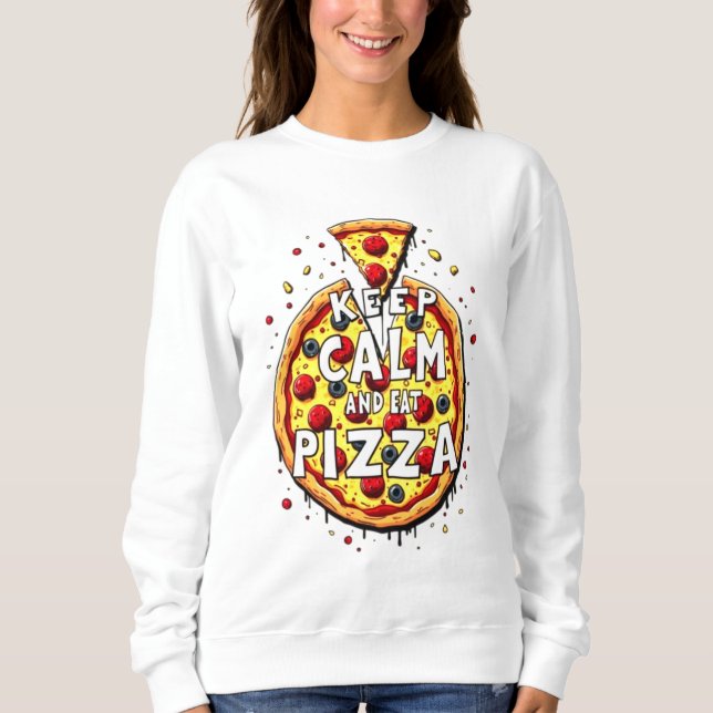 Moletom Mantenha a Calma e Coma Pizza: Design Perfeito par (Frente)