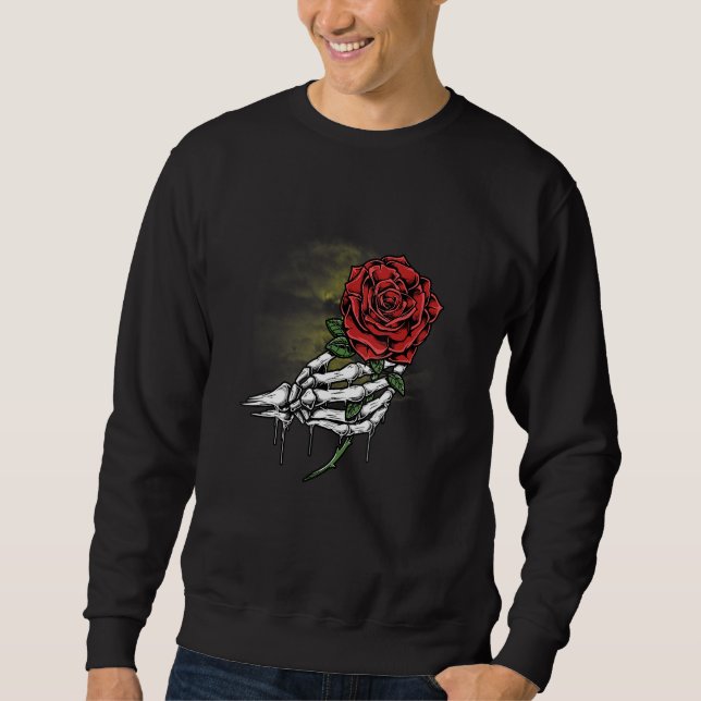 Moletom Mão de Esqueleto Branco de Flor de Rosa Segurando  (Frente)