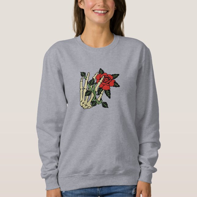 Moletom Mão de esqueleto com Rosa Sweatshirt - Personalizá (Frente)