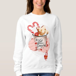 Moletom Mãos Segurando chocolate quente molho, deixe nevar