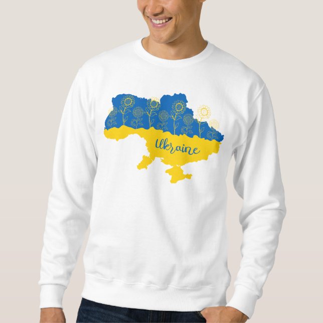 Moletom Mapa da Ucrânia com girassol e bandeira ucraniana (Frente)