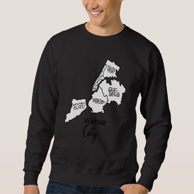 Moletom Mapa de 5 Bairros de Nova York Souvenir Queens Man (Frente)