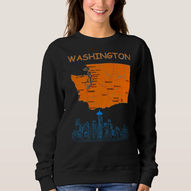 Moletom Mapa do Estado de Washington - Skyline da Cidade d (Frente)
