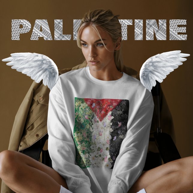 Moletom Mapa Floral da Palestina - Mapa Livre da Palestina (Cute Palestine Map Sweatshirt In Floral Design, This Free Palestine Map Shirt is creative, Save Gaza)