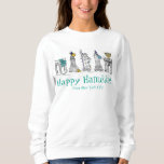 Moletom Marco Feliz Hanukkah Chanukah NYC Nova York<br><div class="desc">A camiseta apresenta uma ilustração original de marcos clássicos de Nova Iorque "vestidos" para a temporada de festas, com HAPPY HANUKKAH FROM NOVA IORQUE em uma fonte azul divertida, e a ponte do Brooklyn no verso. Perfeito para quem vive ou ama a NYC durante o feriado! Este design também está...</div>