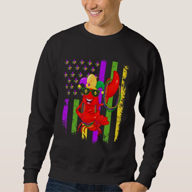 Moletom Mardi Gras Dabbing Crawfish US American Flag Celeb (Frente)