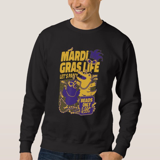 Moletom Mardi Gras Life Let's Party Gator Beads Carnival C (Frente)