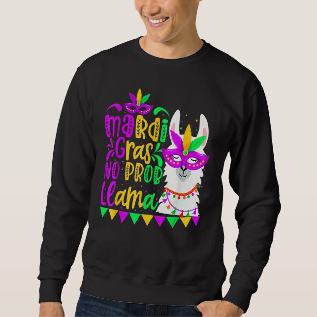 Moletom Mardi Gras No Prob Llama Alpaca Funny Carnival Cos (Frente)