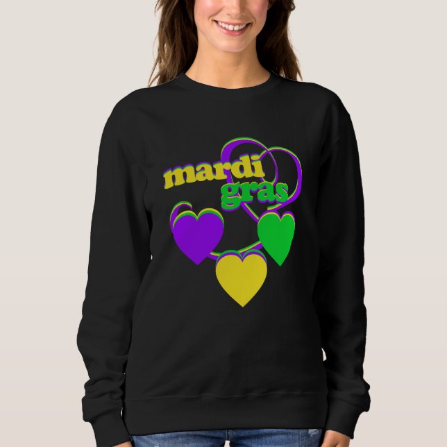 Moletom Mardi Gras Purple Yellow Green Heart Carnival (Frente)