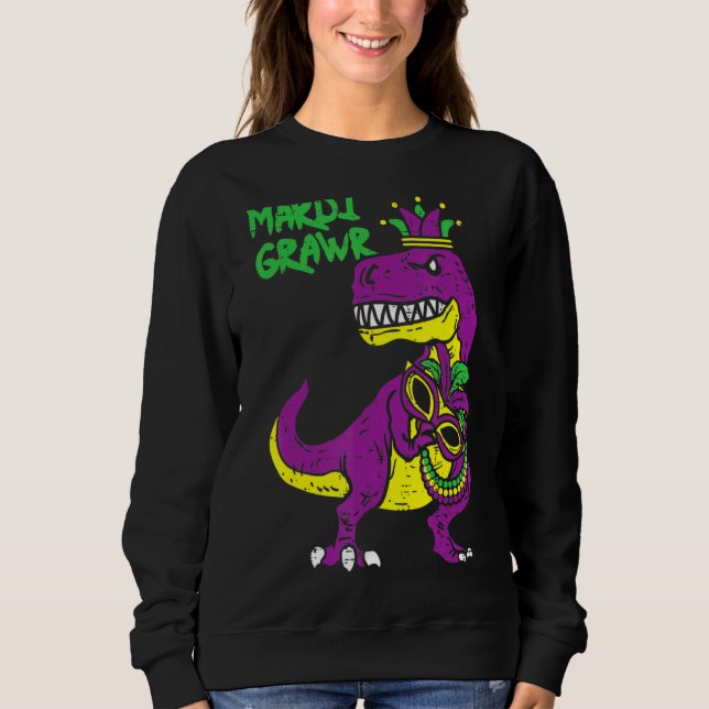 Moletom Mardi Grawr T Rex Dino Toddler Kids Mardi Gras Boy (Frente)