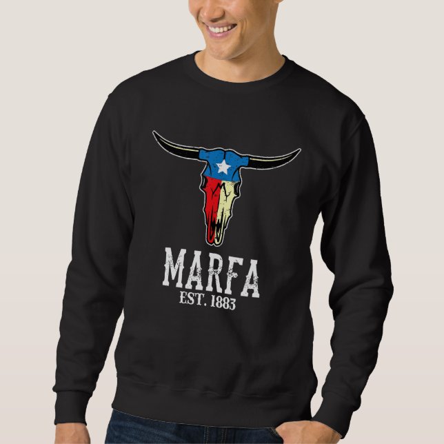 Moletom Marfa Texas Bull Longhorns Skull Texan Flag Art (Frente)