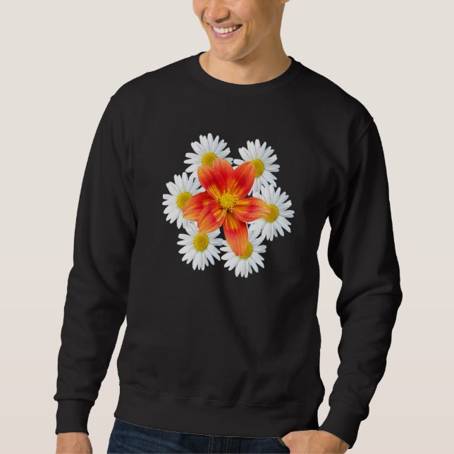 Moletom Margarida Com Flor Laranja Padrão Floral Flor (Frente)