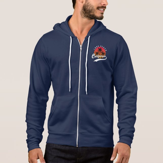 Moletom Marinho Blue Long Beach Fleece Zip Hoodie (Frente)