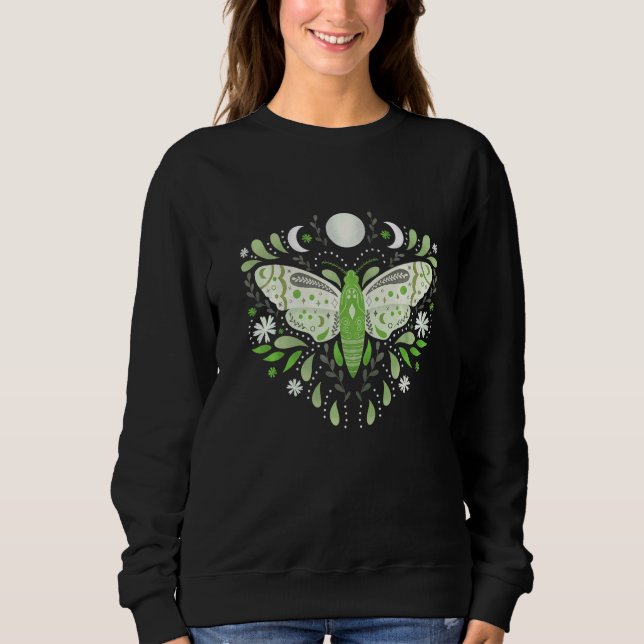 Moletom Mariposa Mística Verde Flor Celestial Fases da Lua (Frente)