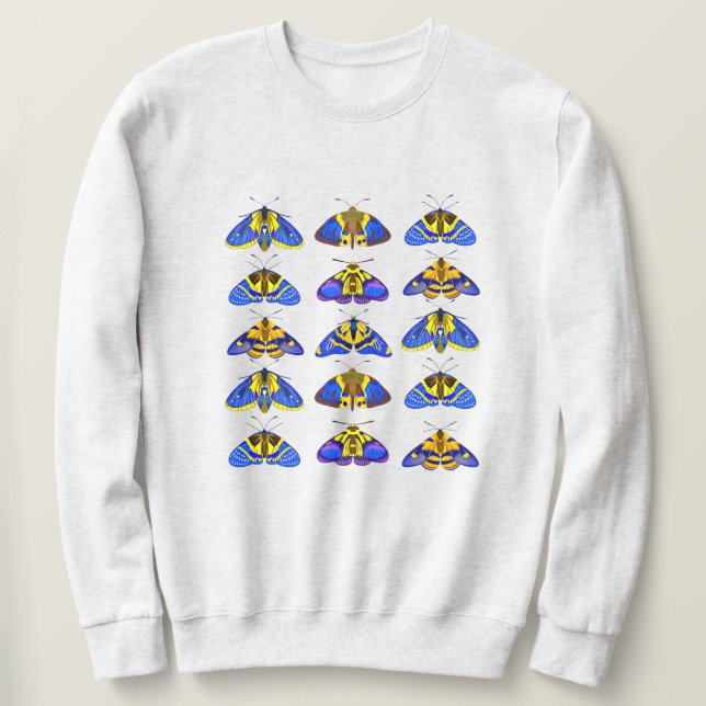 Moletom Mariposas em Azul, Amarelo Dourado e Marrom (Frente do Design)