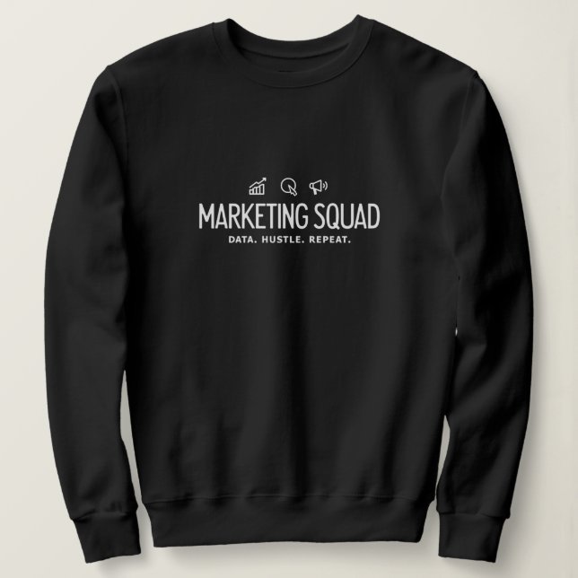 Moletom Marketing Squad – Data. Hustle. Repeat. (Frente do Design)