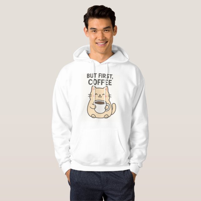 Moletom Mas Primeiro, Café | Hoodie Gato-Gato (Frente Completa)