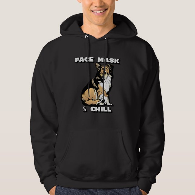 Moletom Máscara facial e cão collie relaxado com texto bra (Frente)
