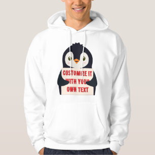 Moletom Mascote pinguim segurando um sinal para texto pers