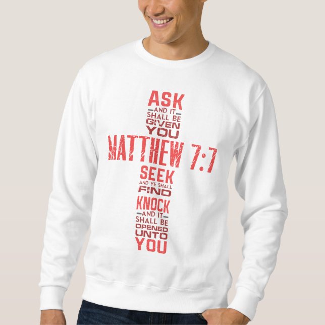 Moletom Mateus 7:7 Bíblia Verse Cross Men (Frente)