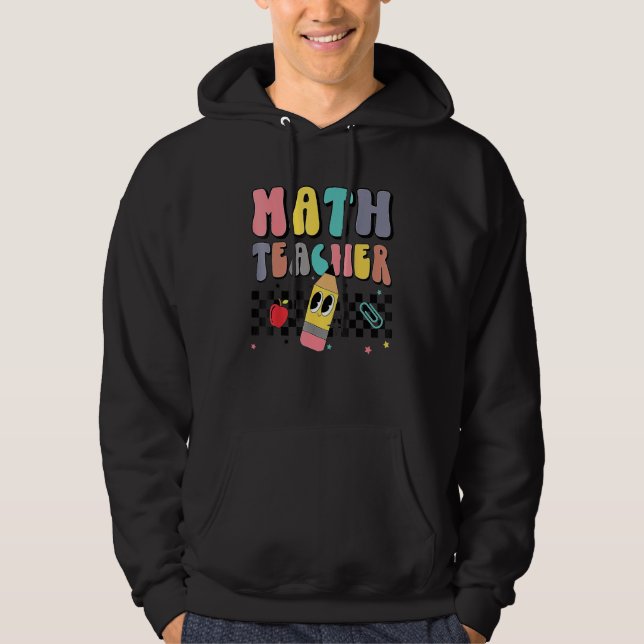 Moletom Math Teacher Happy 100 Days Of School Retro Groovy (Frente)