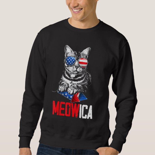 Moletom Mb35 4 De Julho Meowica American Flag Firework Ca (Frente)