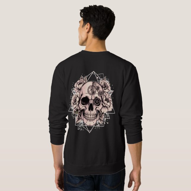 Moletom "Mechanical Bloom" – Gothic Skull with Floral Gear (Parte Traseira Completa)