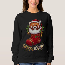 Meia de Natal de Panda Vermelho Alegre e Brilhante