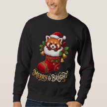 Meia de Natal de Panda Vermelho Alegre e Brilhante
