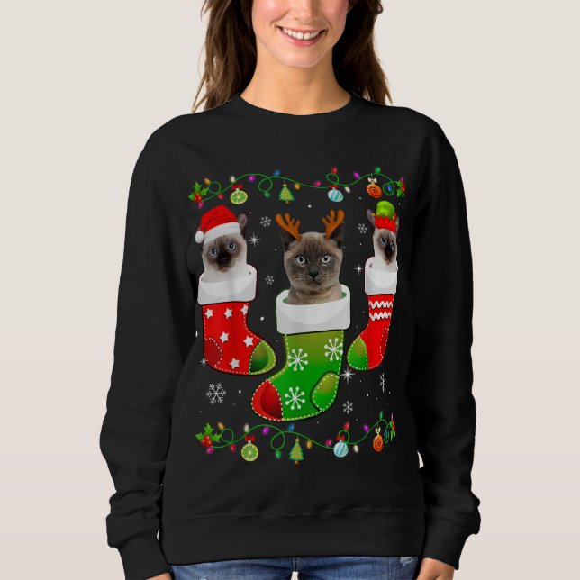 Moletom Meias de Natal Engraçado Siamês Cat Lover Xmas Lig (Frente)