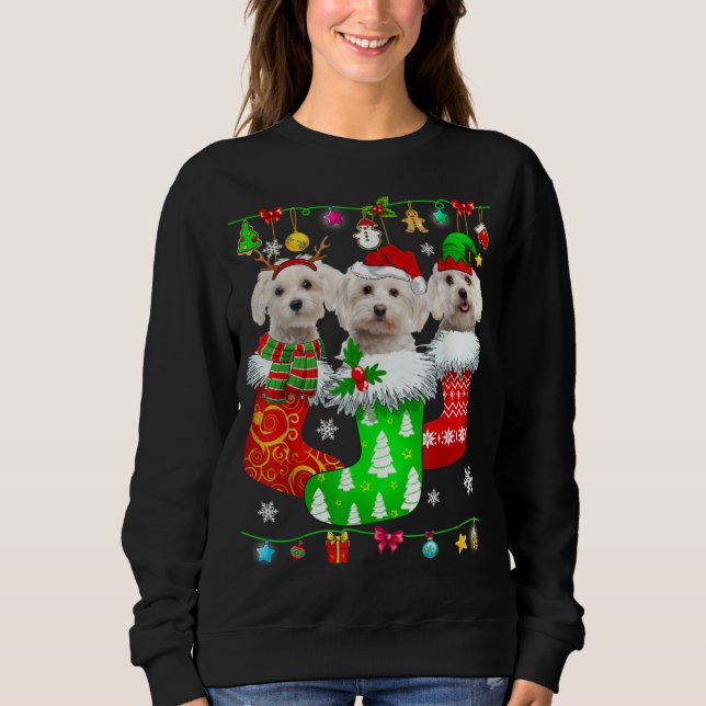 Moletom Meias de Natal Pajama Cachorro Maltês Puppy Lover (Frente)