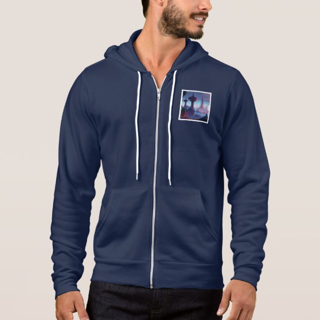Moletom Meio azul masculino zip-up hoodie (Frente)