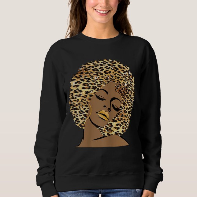 Moletom Melanin Queen Leopard Afro Hair African American B (Frente)