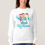 Moletom Mele Kalikimaka Mermaid Christmas Cute Beach<br><div class="desc">Mele Kalikimaka,  a camisola das mulheres. Um design de Natal feliz no Havaí com 3 sereias bonito vestindo chapéus de Papai Noel e biquinis verdes sobre o impressão azul do oceano. Um belo presente de feriado na praia para uma garota que ama o Havaí.</div>