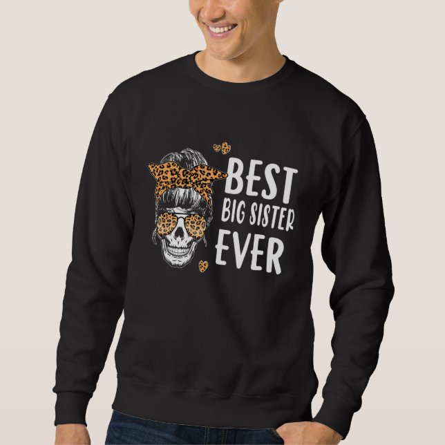 Moletom Melhor Irmã Grande Nunca Caveira Irmã Leopard Irmã (Frente)