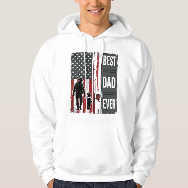 Moletom Melhor Pai de Todos Bandeira de Pesca Design Vetor (Frente)