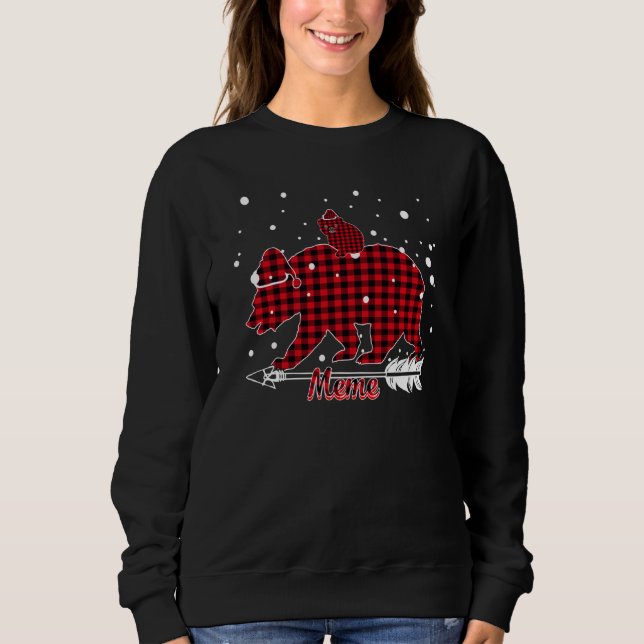Moletom Meme Bear Santa Hat Correspondendo à Xadrez Vermel (Frente)