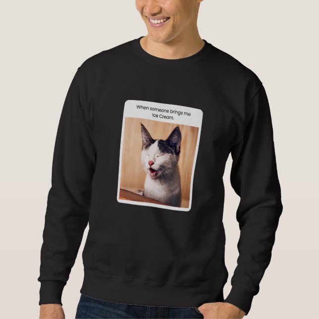 Moletom Meme de Gato Quando Alguém Me Traz Sorvete (Frente)