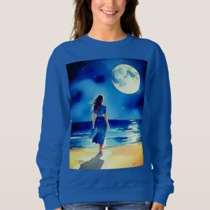 Moletom Menina na praia debaixo de uma lua cheia