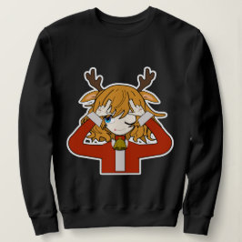 Moletom menina veado com roupas de papai noel