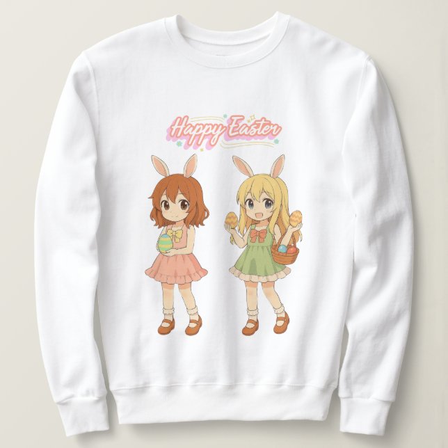 Moletom Meninas anime fofas coelhinhas da Páscoa (Frente do Design)