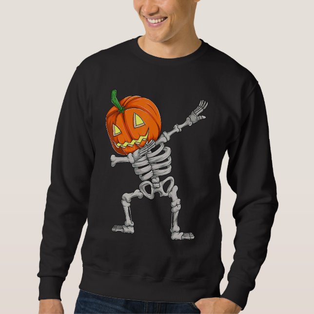 Moletom Menino Dabbing Abóbora Esqueleto Halloween Dab Dan (Frente)