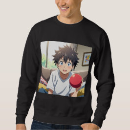 Moletom Menino de anime fofo com olhos azuis segurando uma