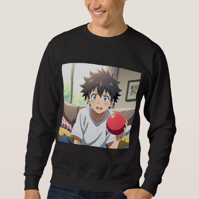Moletom Menino de anime fofo com olhos azuis segurando uma (Frente)