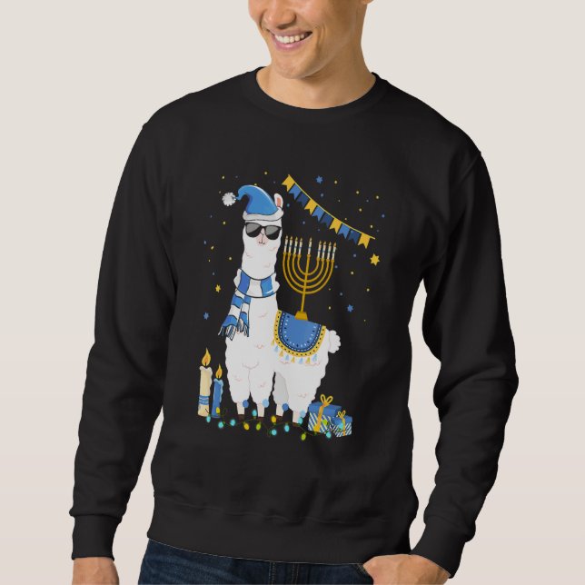 Moletom Menorah Hanukkah Llama Cute Alpaca Chanukah Holida (Frente)