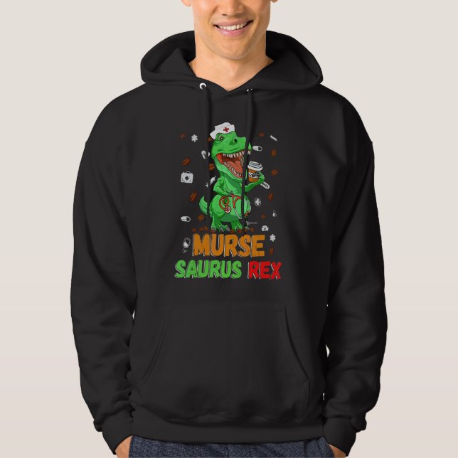 Moletom Mens Dinossaur Scrub Enfermeira Vida Café Rn Murse (Frente)